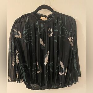 ba&sh Black Pleated Blouse with Floral Design